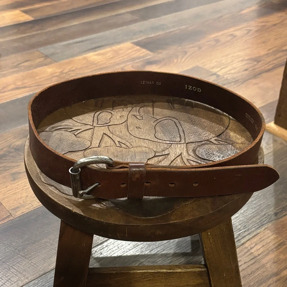 Izod Chestnut Genuine Leather Belt with Silver Buckle Size 34